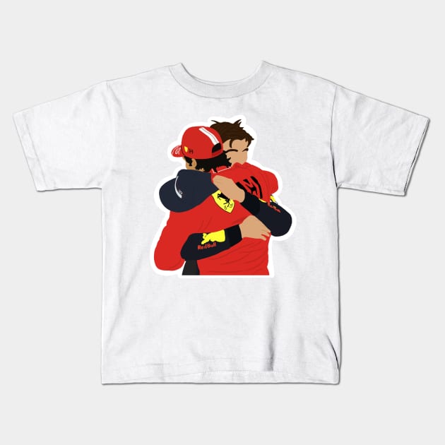 Max Verstappen and Carlos Sainz hugging after Max wins the 2021 World Championship Kids T-Shirt by royaldutchness